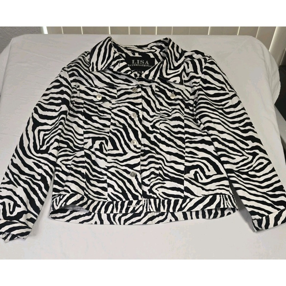 Lisa International Women's XL Jacket Black/White Zebra‎ Print